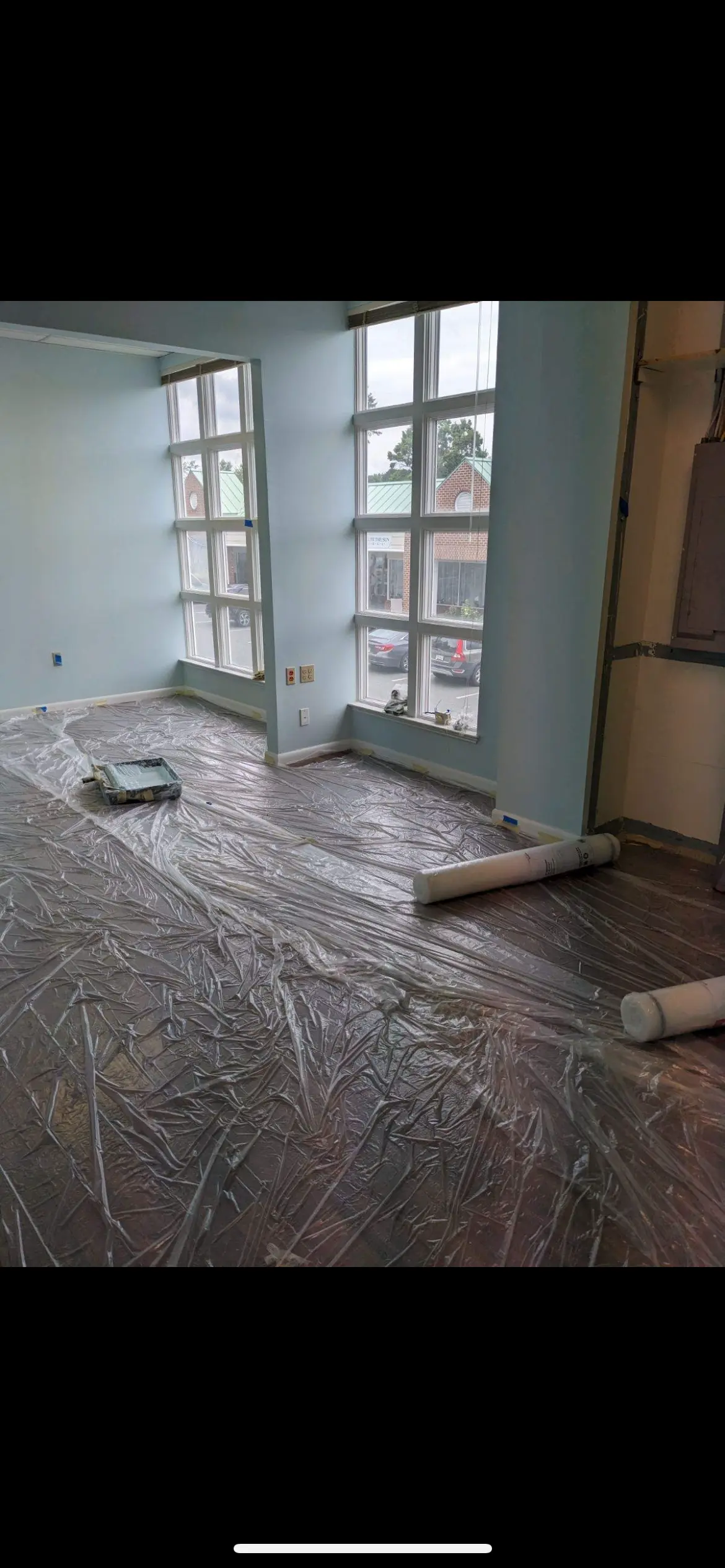 Protected flooring during a commercial water mitigation job